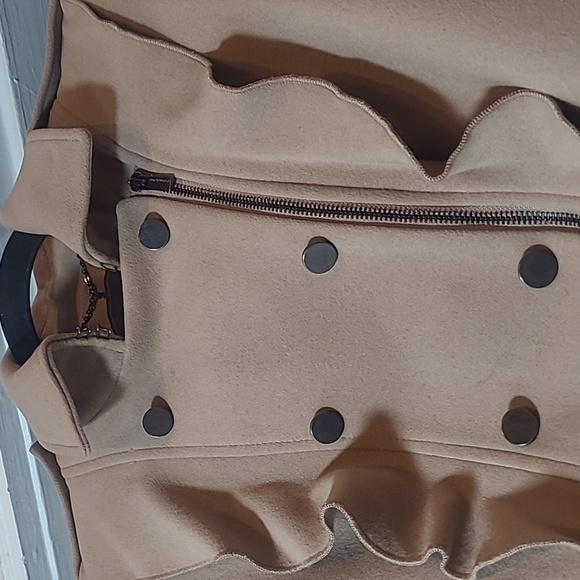 BCBGMAXAZRIA Fay Ruffled Cropped Moto Military Jacket in Sand Womens Size Small - Picture 9 of 16